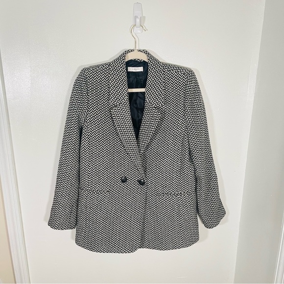 NEW Anine Bing Fishbone Blazer Black Off-White Relaxed Fit Preppy Academia Wool - Picture 2 of 10